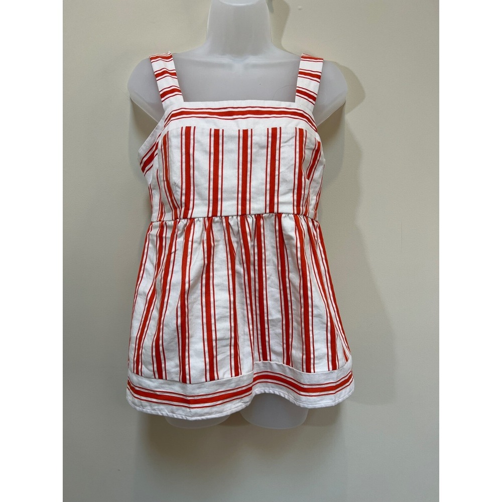 Cabi Womens Brunch Babydoll Top Orange Cream Stripe Size Small